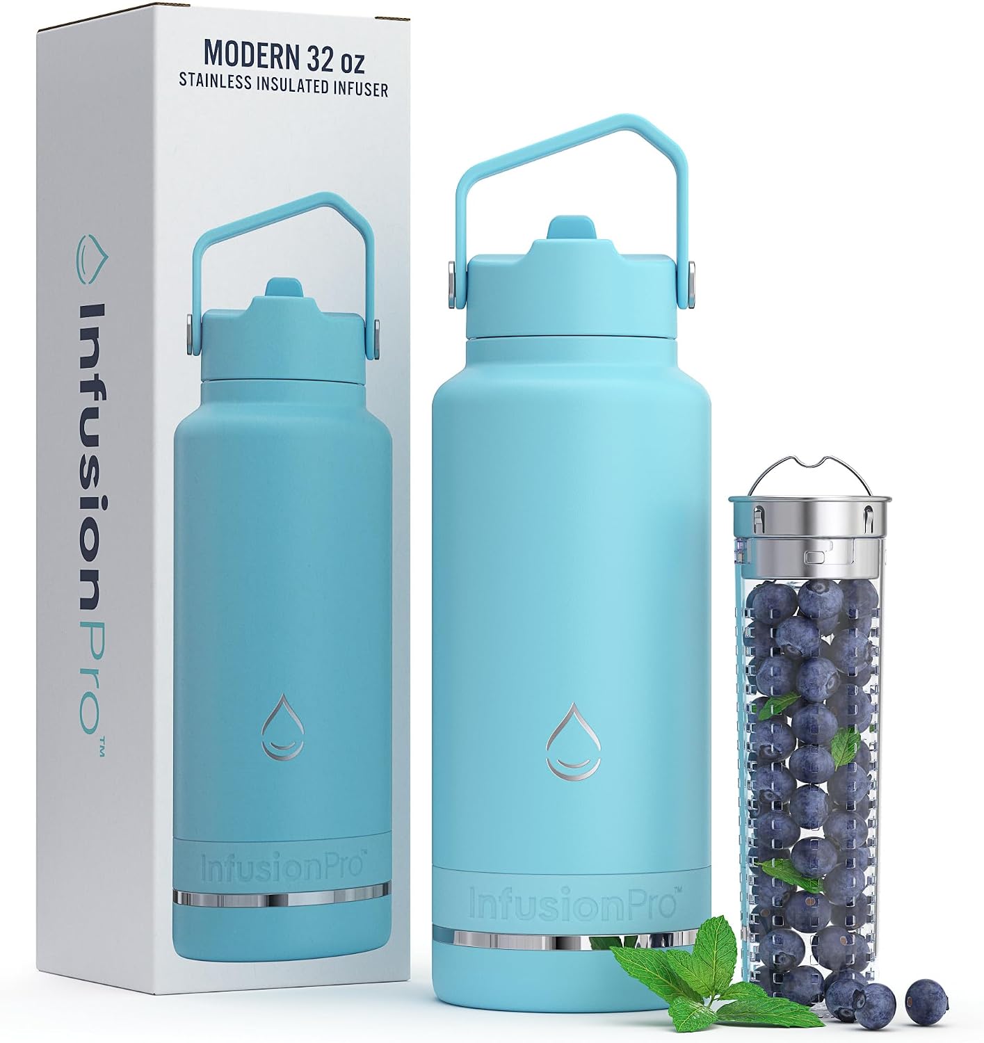 Fruit Infuser Water Bottle with Straw Lid (32 oz) Stainless Steel Vacuum Insulated : 50 Recipe Fruit Infusion eBook :