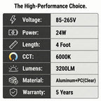 Fluorescent Light Bulbs Replacement 4FT, T8 LED Bulbs 4 Foot Type A+B, 24W (65W Equivalent) 3200LM, 6000K Daylight