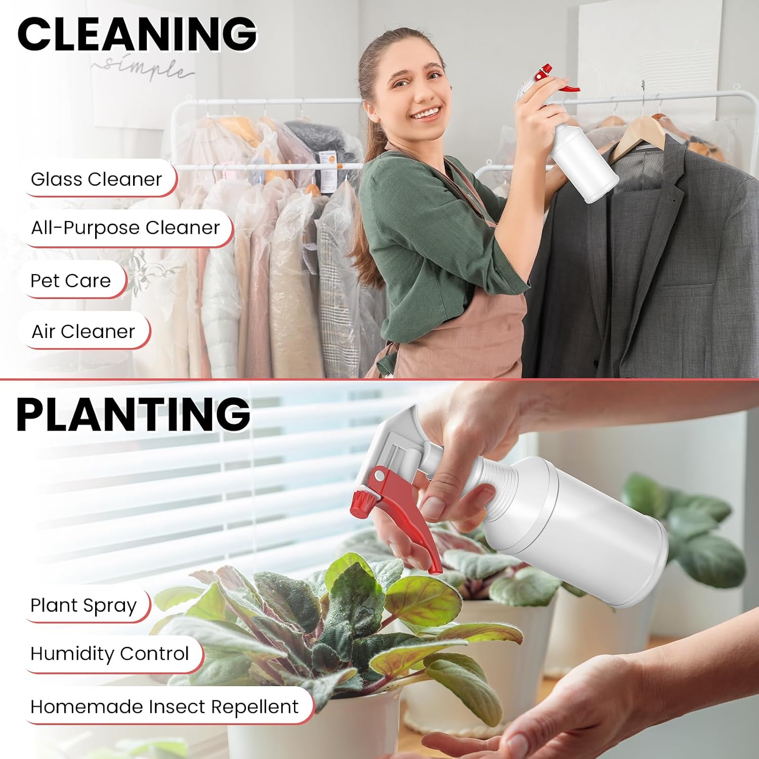 Spray Bottles (4 Pack,16 Oz), Refillable Empty Spray Bottles for Cleaning Solutions, Hair Spray, Watering Plants