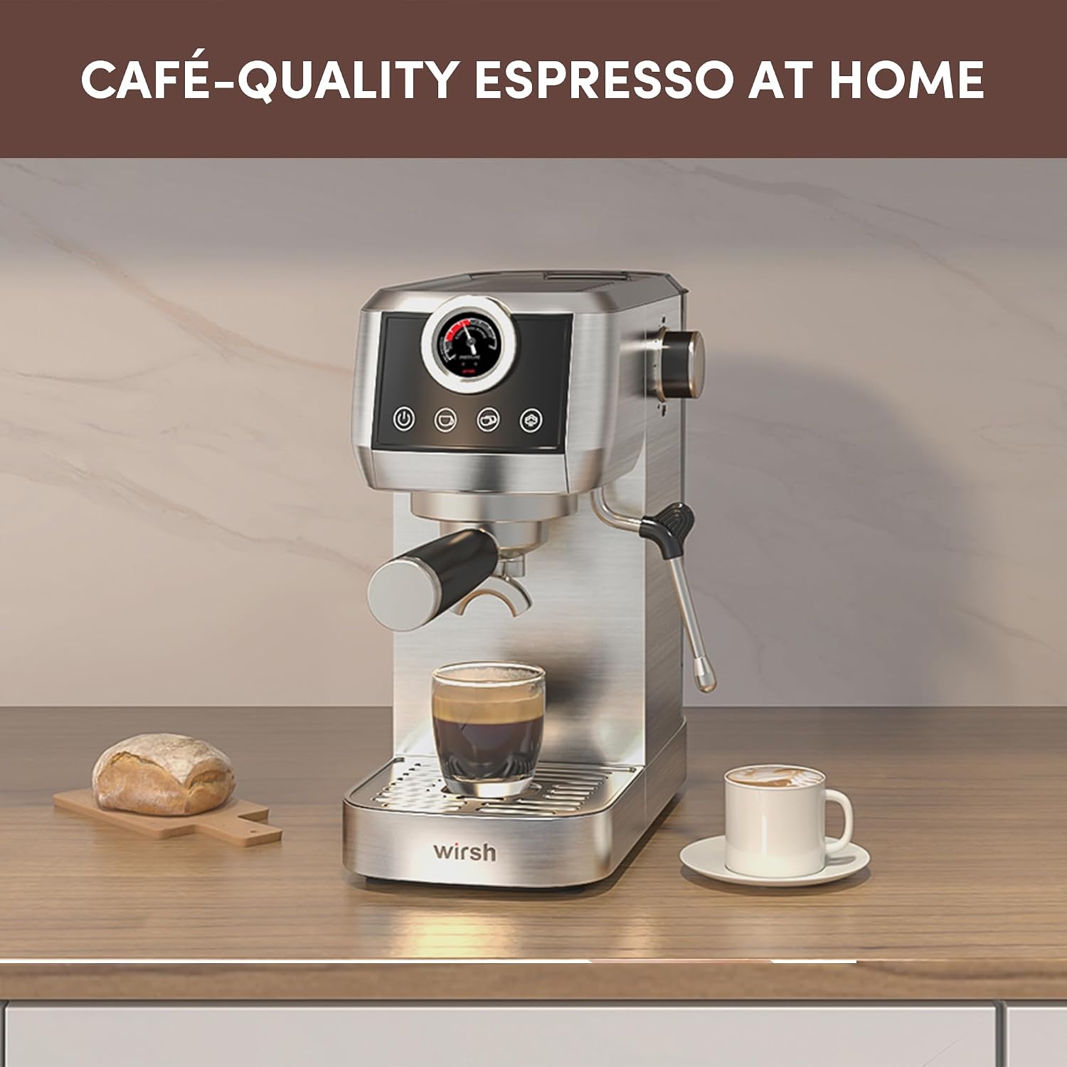 Espresso Machine,20 Bar Semi-Automatic Espresso Maker with Milk Frother Steamer&Touch Screen,Compact Stainless Steel