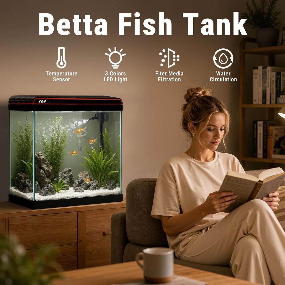 10 Gallon Fish Tank, Betta Fish Tank Smart Aquarium Kit 100% Glass Material