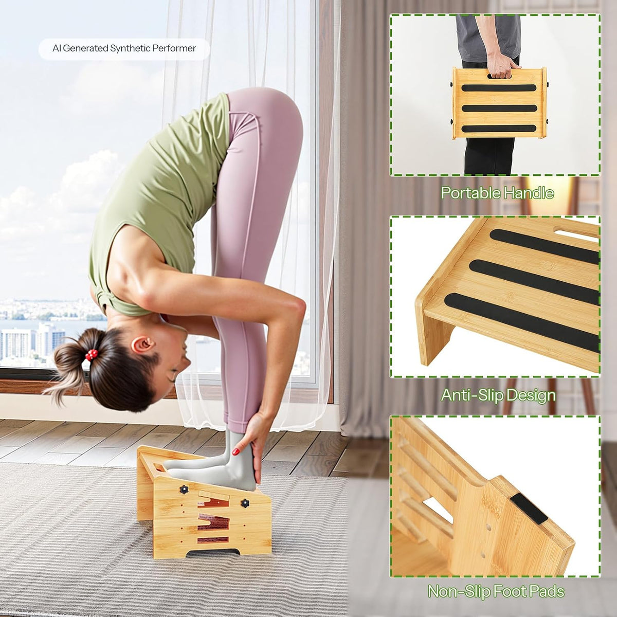 HOOBRO Bamboo Foot Rest, Adjustable Under Desk Footrest with 5 Height Options & Angles, Non-Slip Ergonomic Foot Rest for Under Desk at Work for Improved Posture, for Home & Office, Natural YL01FP01