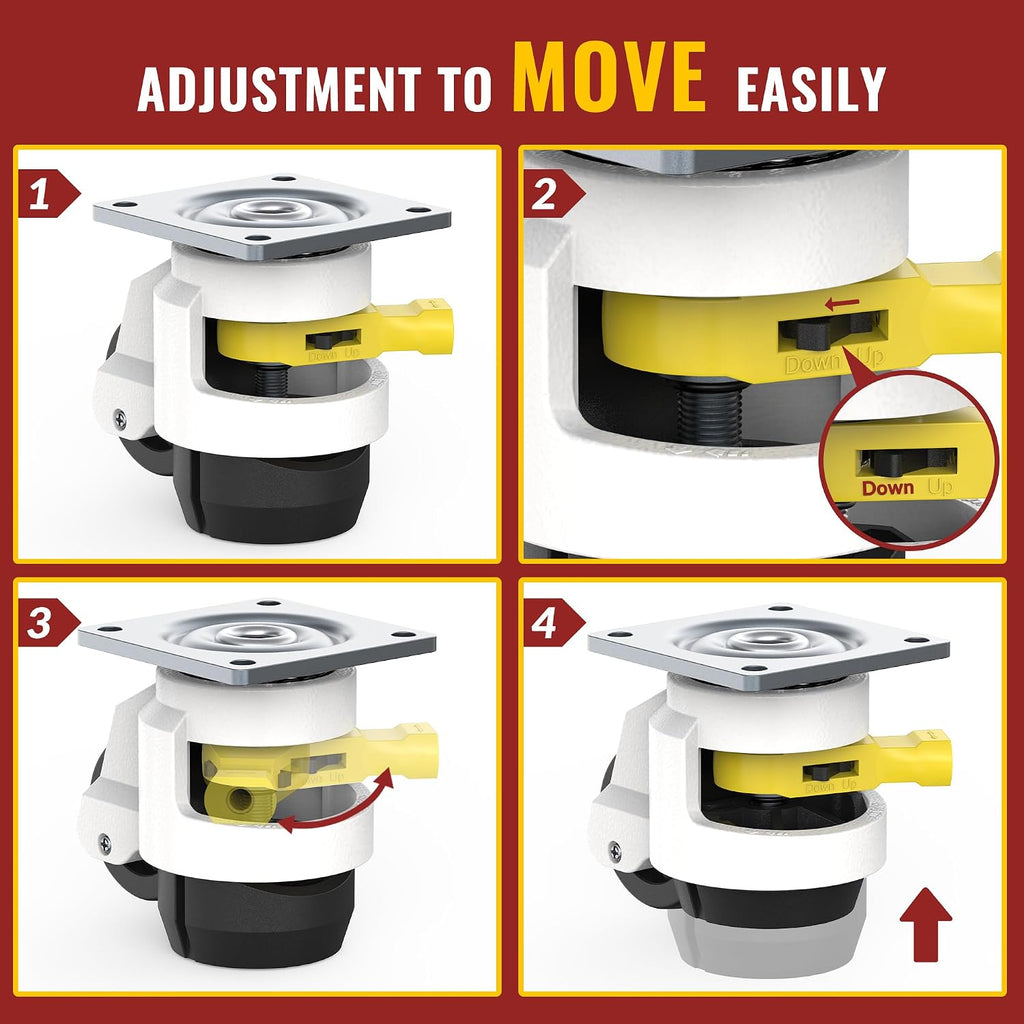Leveling Casters with Ratchet Handle Design丨Total Capacity 2200 lbs | TD60丨Set of 4 丨Heavy Duty Industrial Casters