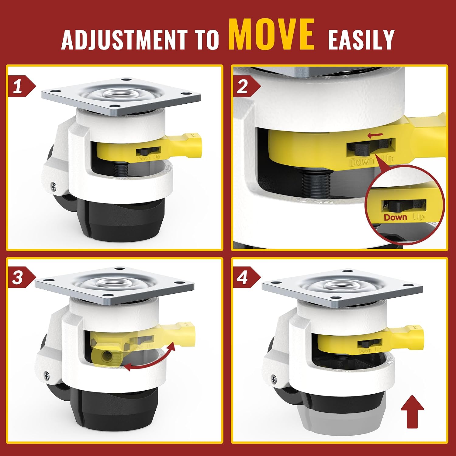Leveling Casters with Ratchet Handle Design丨Total Capacity 2200 lbs | TD60丨Set of 4 丨Heavy Duty Industrial Casters