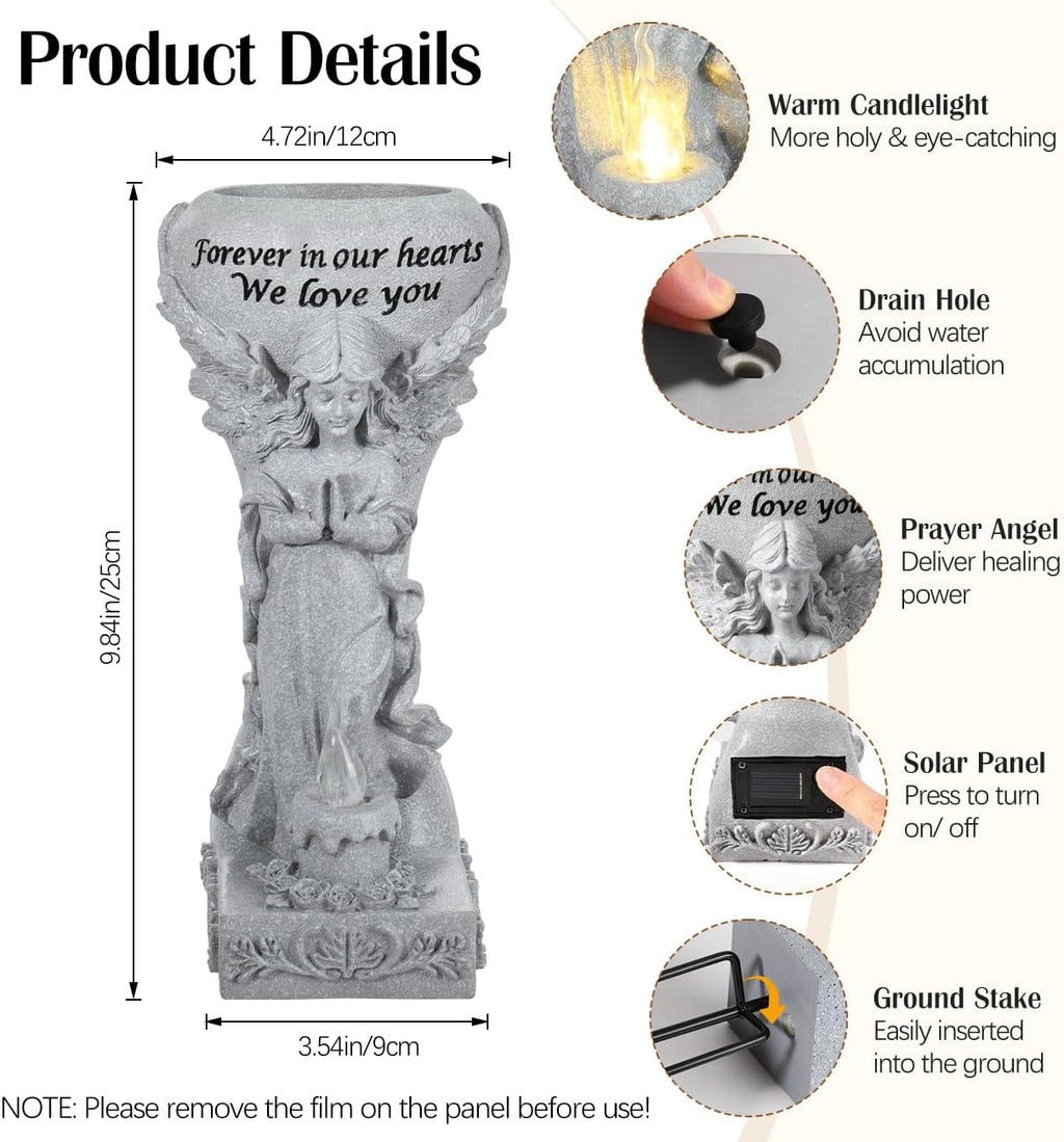 Solar Cemetery Vase for Grave, Praying Angel with Spike