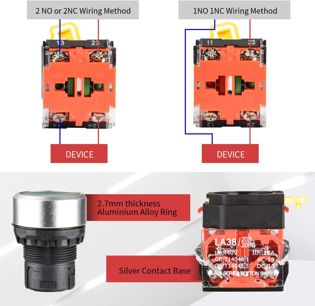 APIELE 22mm 3 Position Selector Switch 10A 440V Push Button Switch Maintained (Pack of 2)