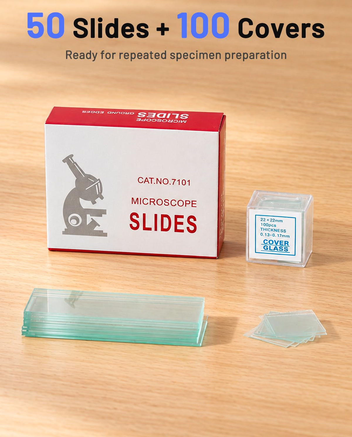 Microscope Slides Kit, 50pcs Blank Slides & 100pcs Coverslips Set