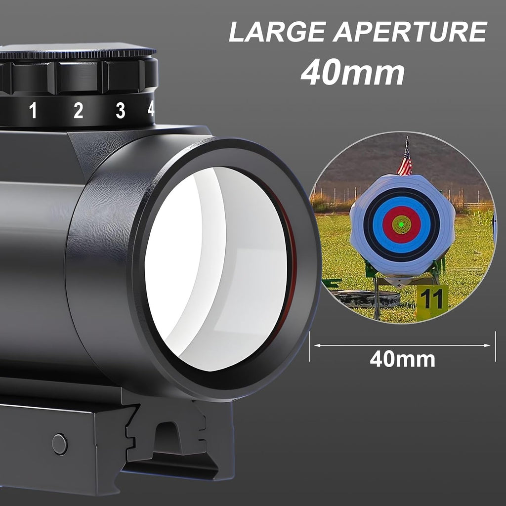 Red Dot 1x40mm, Reflex Red/Green Dot Sight Riflescope, 4 MOA Reticle, Compatible with 20mm Picatinny/Weaver and 11mm