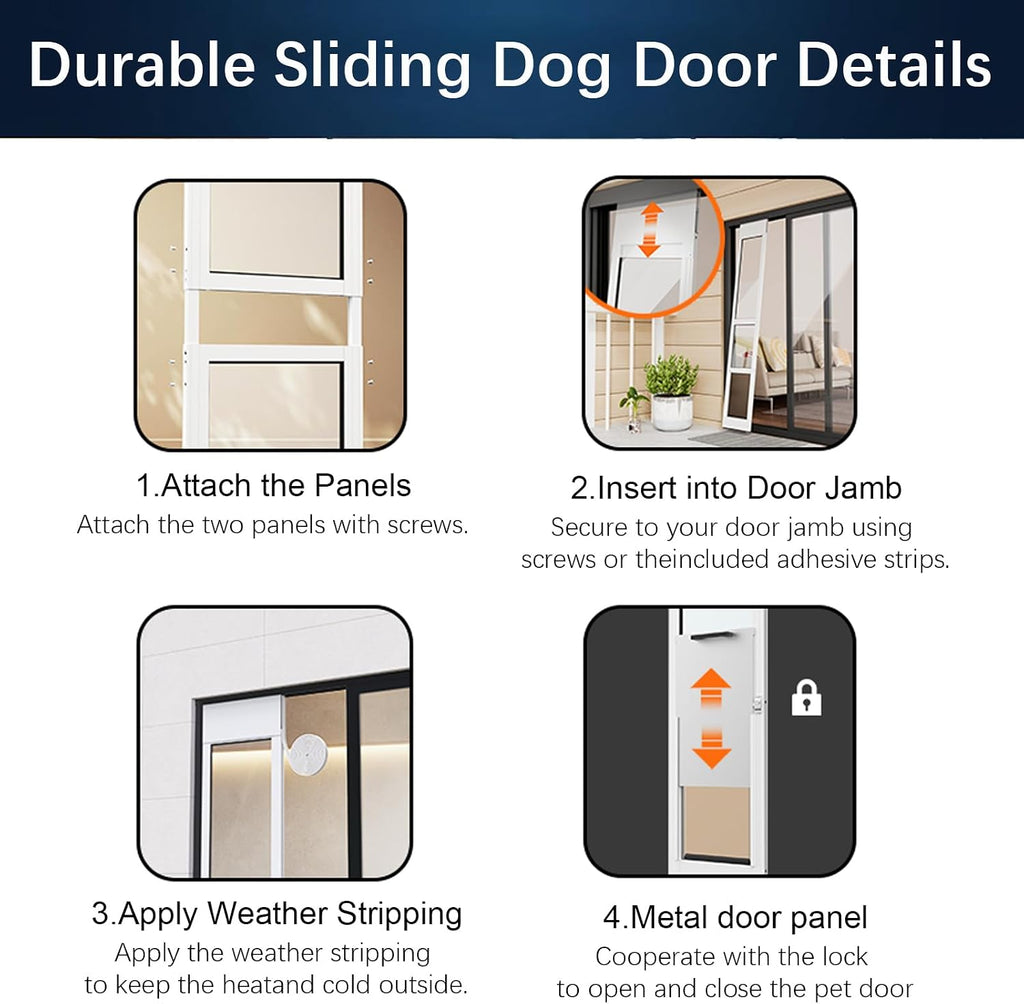Dog Door for Sliding Glass Door, Adjustable Height 75 3/5" to 80", Aluminum Frame Sliding Door Dog Door Insert
