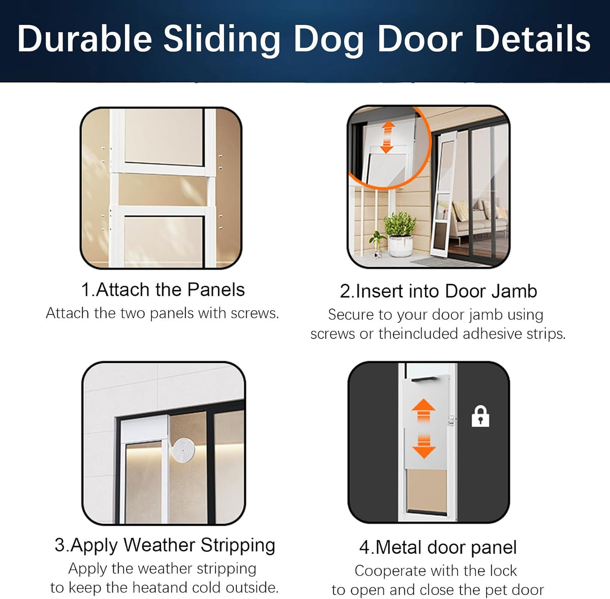 Dog Door for Sliding Glass Door, Adjustable Height 75 3/5" to 80", Aluminum Frame Sliding Door Dog Door Insert
