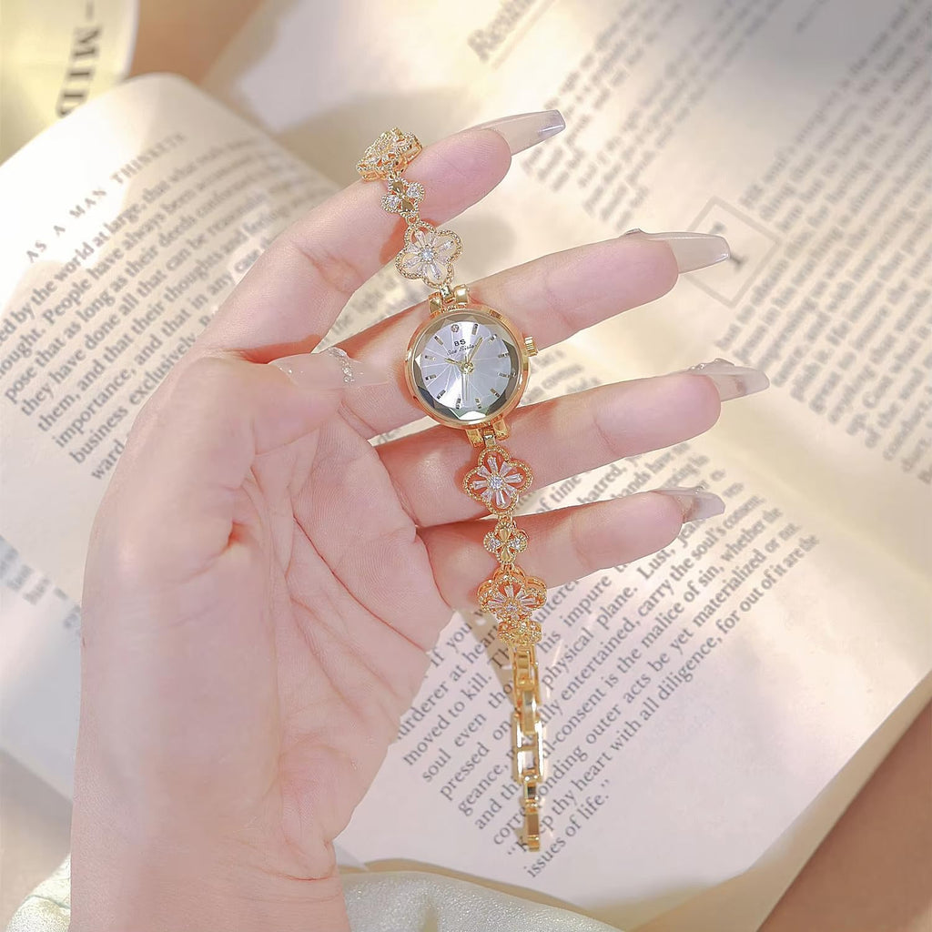 Vintage Gold Watch for Women Hollow Four Leaf Chain Bracelet Watch | Dainty Small Ladies Dress Quartz Watch,30M Water