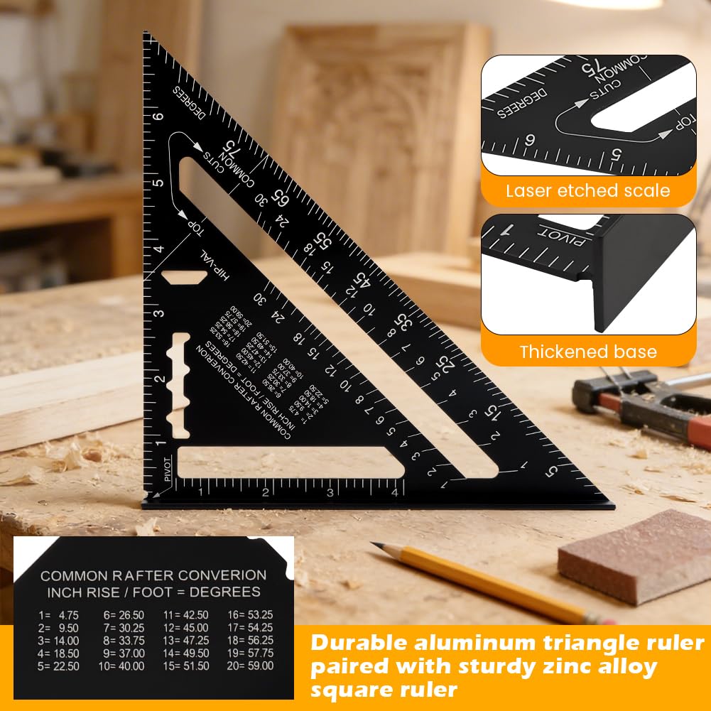 Combination Square Woodworking Ruler Tools,7inch Carpenter Square Wood Working Tools and Accessories,12inch Aluminum