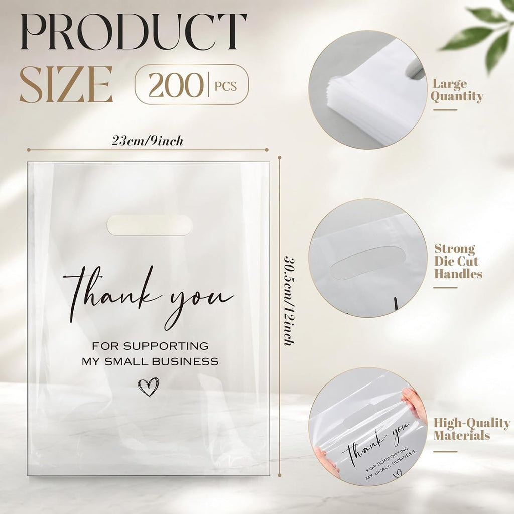 200 Pcs Clear Plastic Shopping Bags Die Cut Handle, 12 x 9 Inches