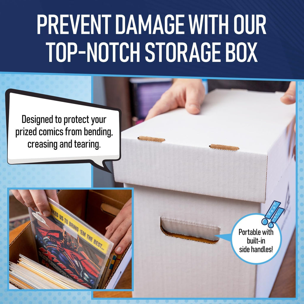 Premium Short Comic Book Storage Box Organizer with Lid | Thick Cardboard Comic Storage Box For Collectibles Fits