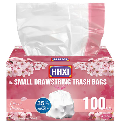 100Ct 4 Gallon Small Trash Bags, Cherry Blossom Garbage Bags, Scented Trash Bags, Odor Resistant with Drawstring