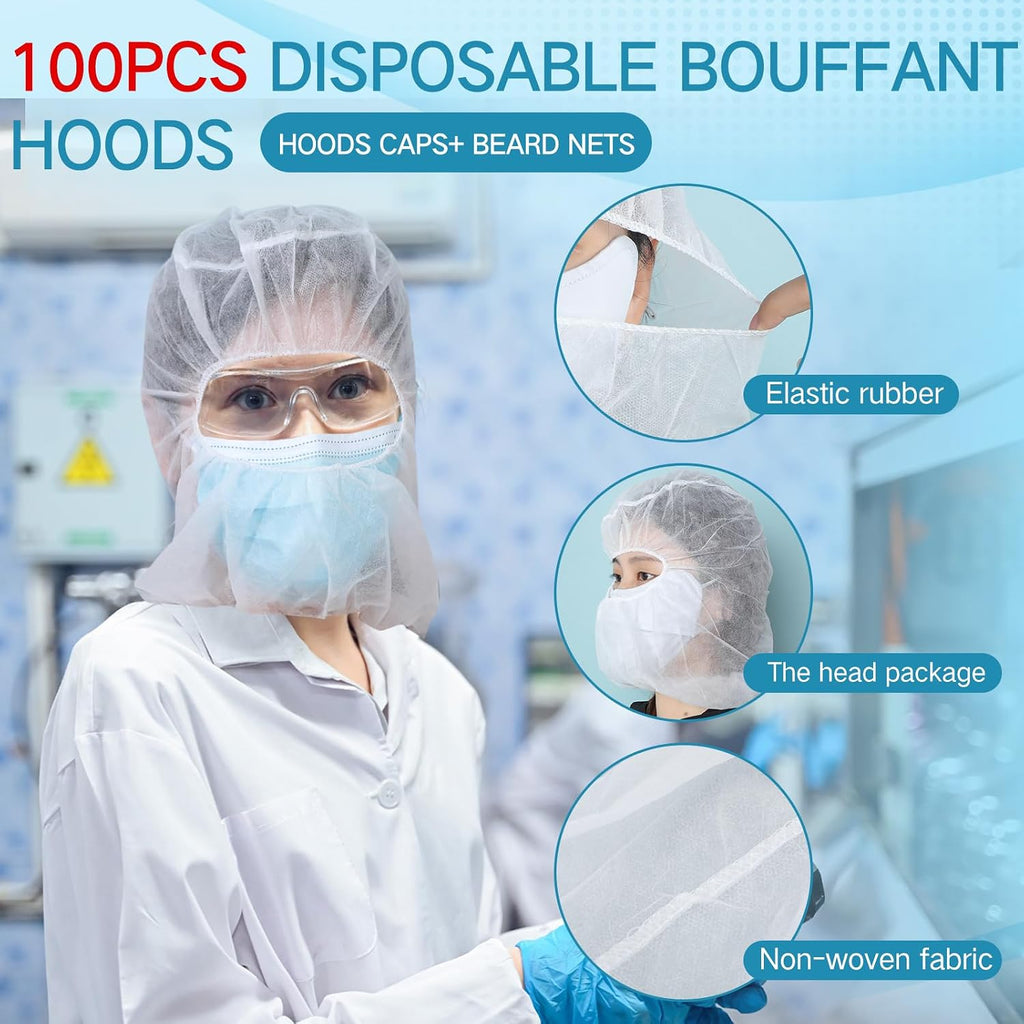 100 Pcs Disposable Hair Nets, Bouffant Hoods for Food Service