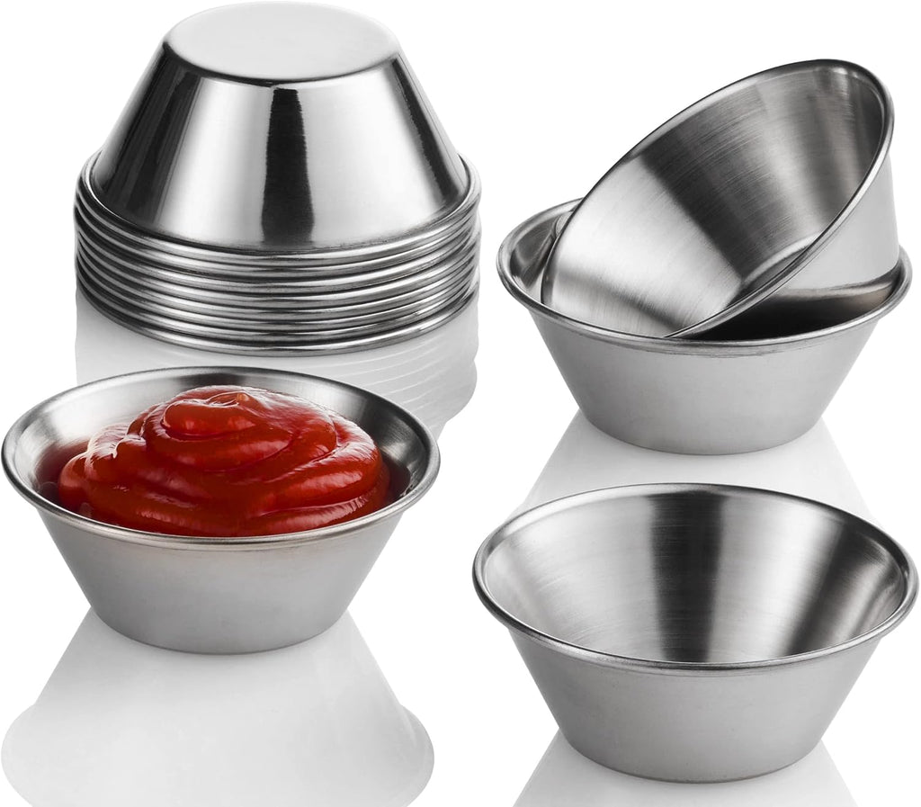 Small Sauce Cups, Stainless Steel Ramekin Dipping Sauce Cup, Commercial Grade Individual Round Condiment cups (12