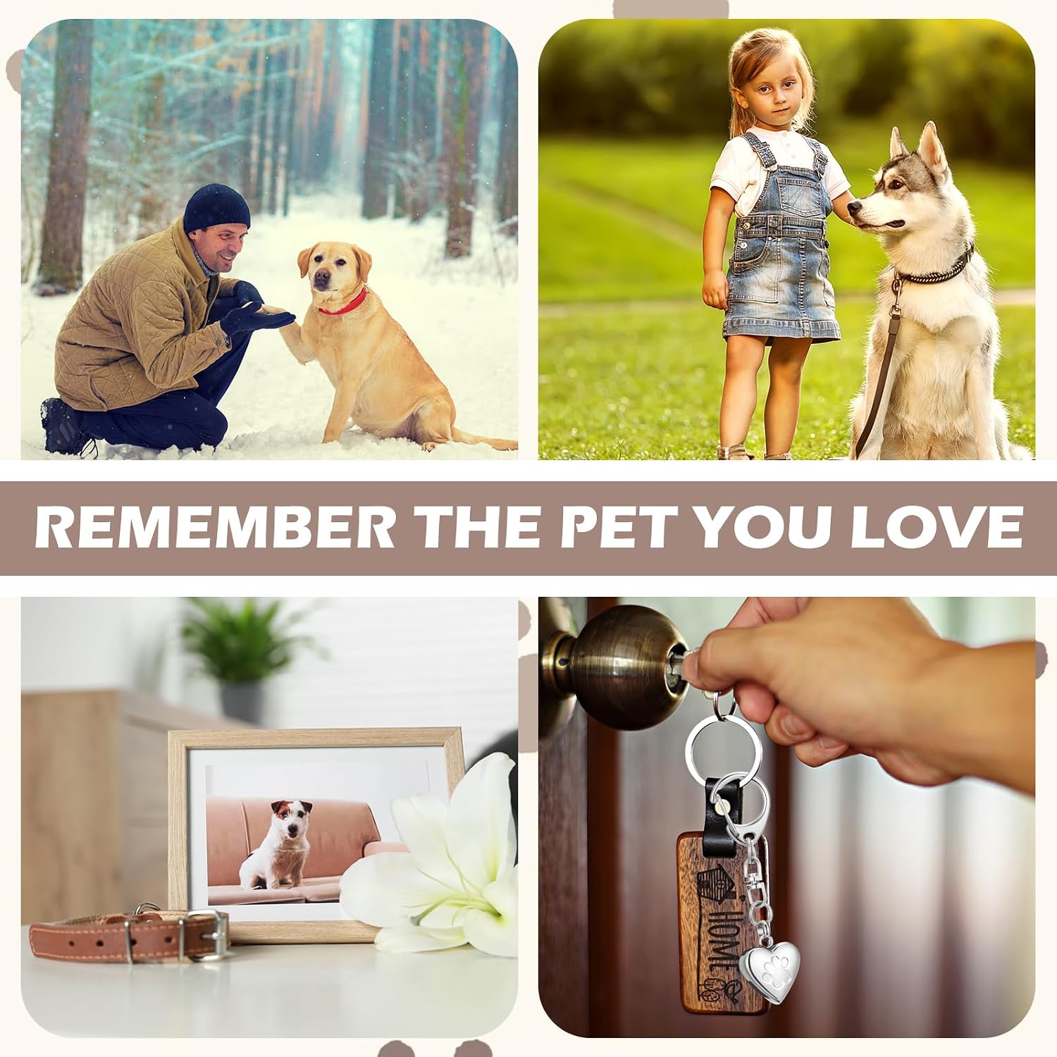 4 Pcs Pet Urn Keychain for Dog Ashes Heart Shaped Dog Ashes Keychain Stainless Steel Pet Ashes Keepsake Paw Print
