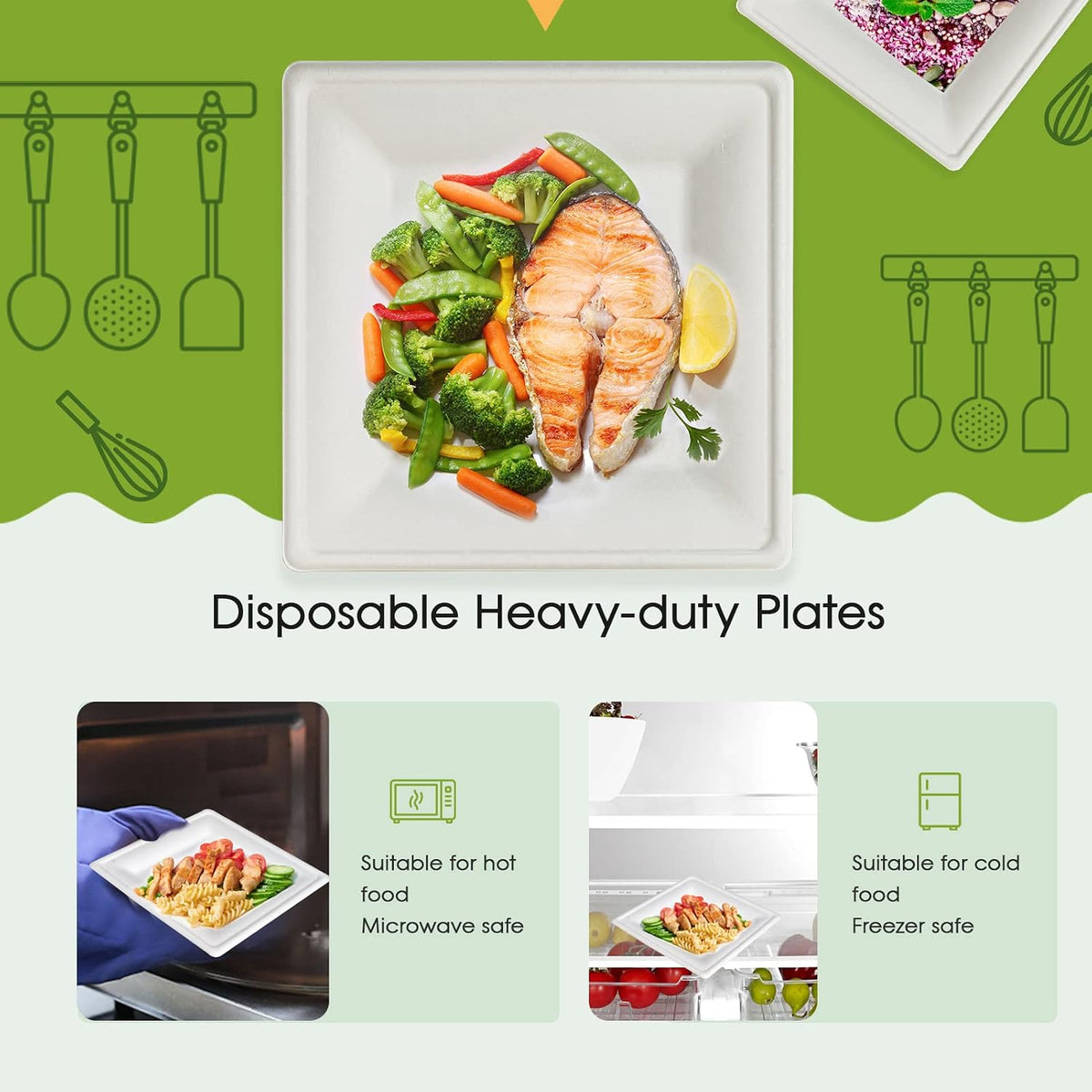 150 Piecs Compostable Square Paper Plates, 6 inch, White