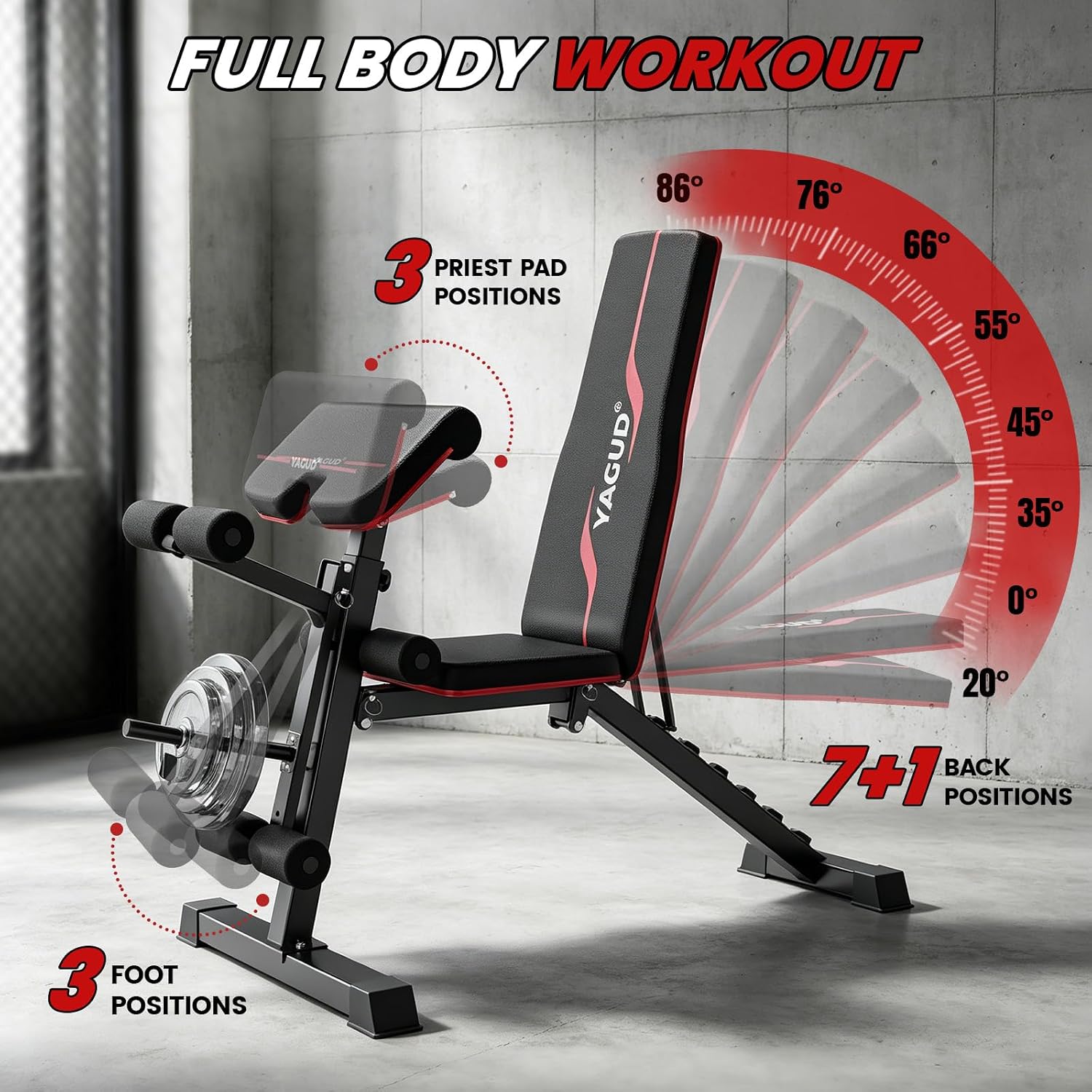 Weight Bench Press, Adjustable Workout Bench, Foldable Strength Bench | 8 Levels Adjustable, 880LBS Capacity Weight