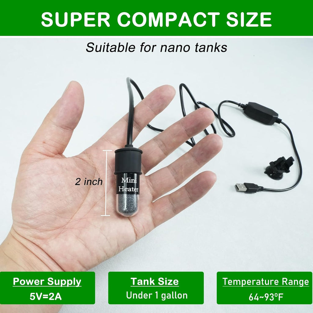 Small Aquarium Heater, USB 10W Adjustable Mini Fish Tank Heater with External Temperature Controller, Overheating