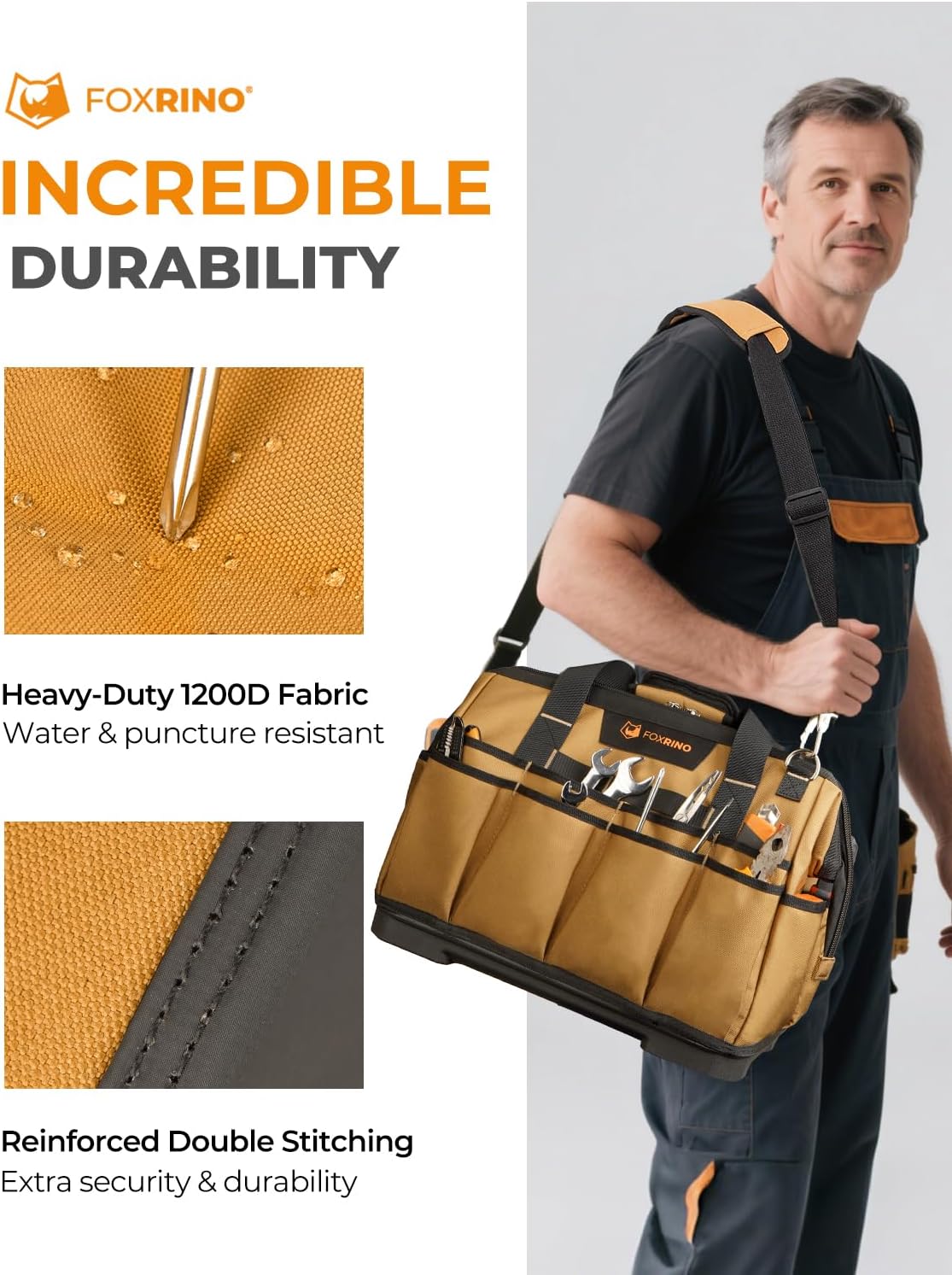 Heavy Duty Tool Bag 16-Inch, 42-Pocket Portable Empty Tool Box Organizer Storage, Anti-Collapse Toolbox Organization
