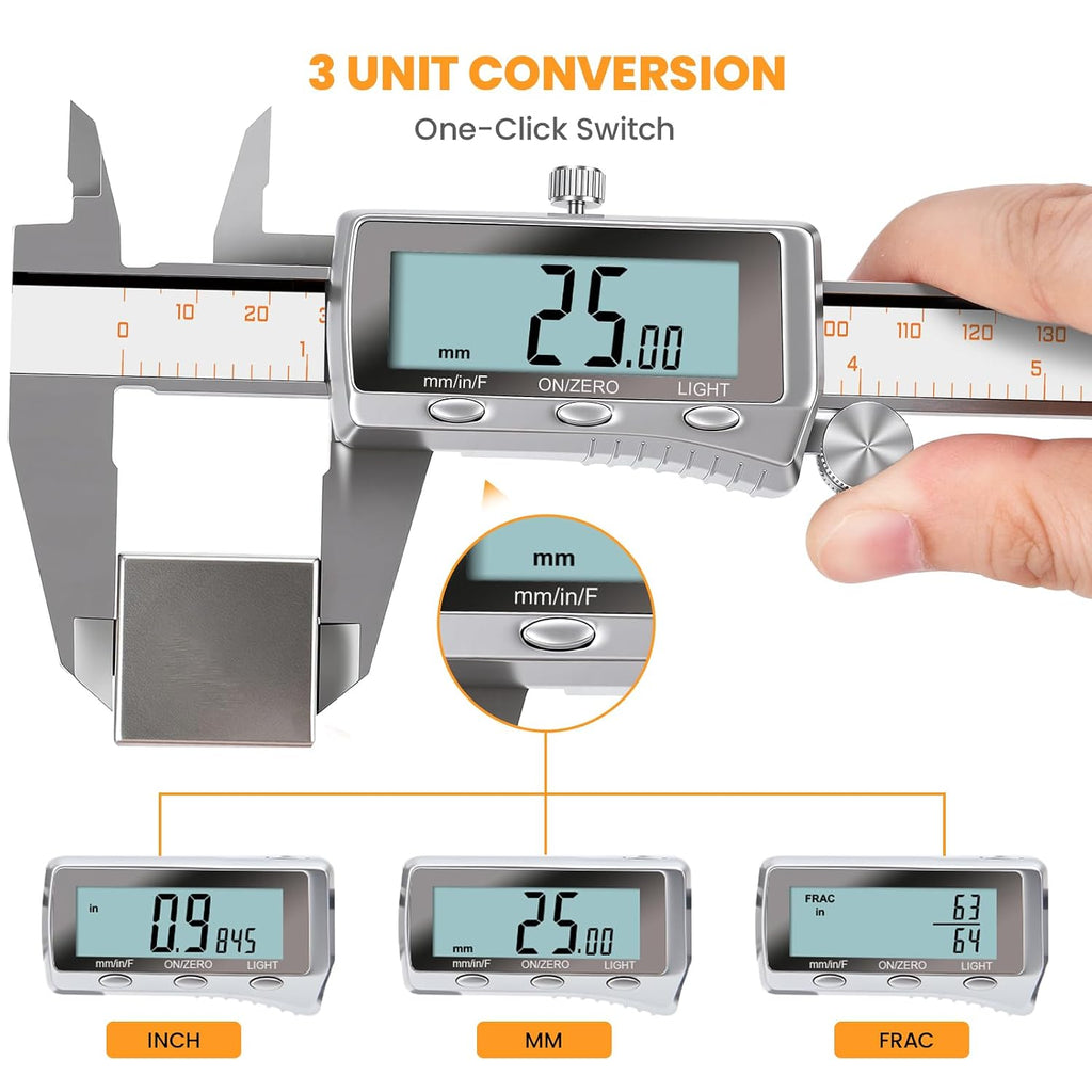 HARDELL Digital Caliper 8 Inch, Rechargeable All Metal W/Backlight Screen