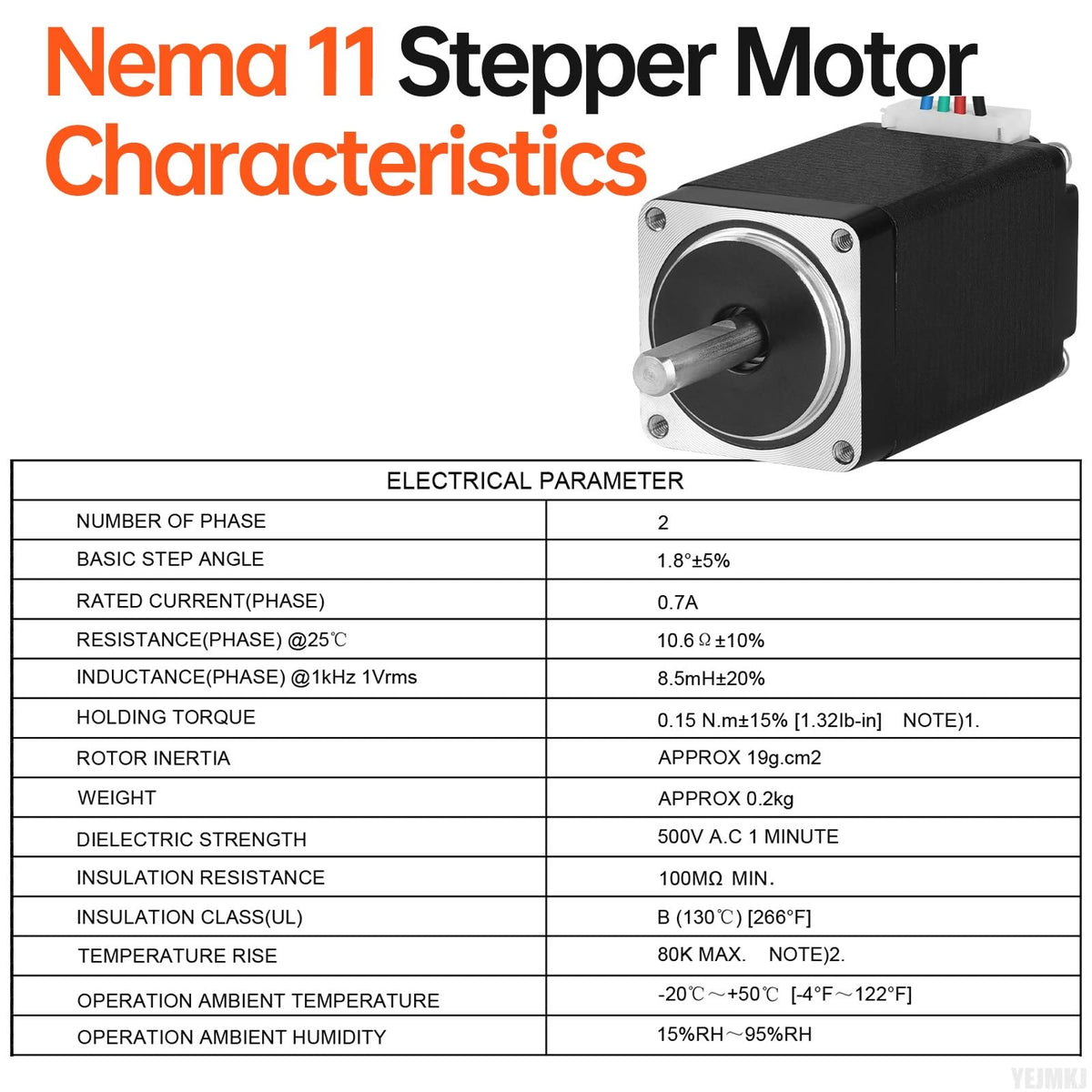 YEJMKJ Nema 11 Stepper Motor 28x51mm 15Ncm (21.24oz·in) 0.7A 10.6Ω Bipolar