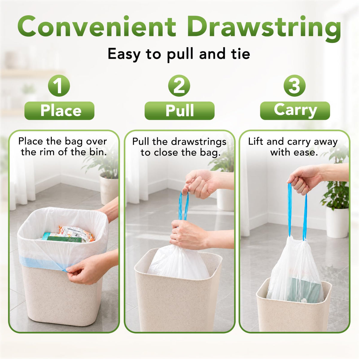 1.6 Gallon Small Drawstring Trash Bags Mini Garbage Bags 60 Counts