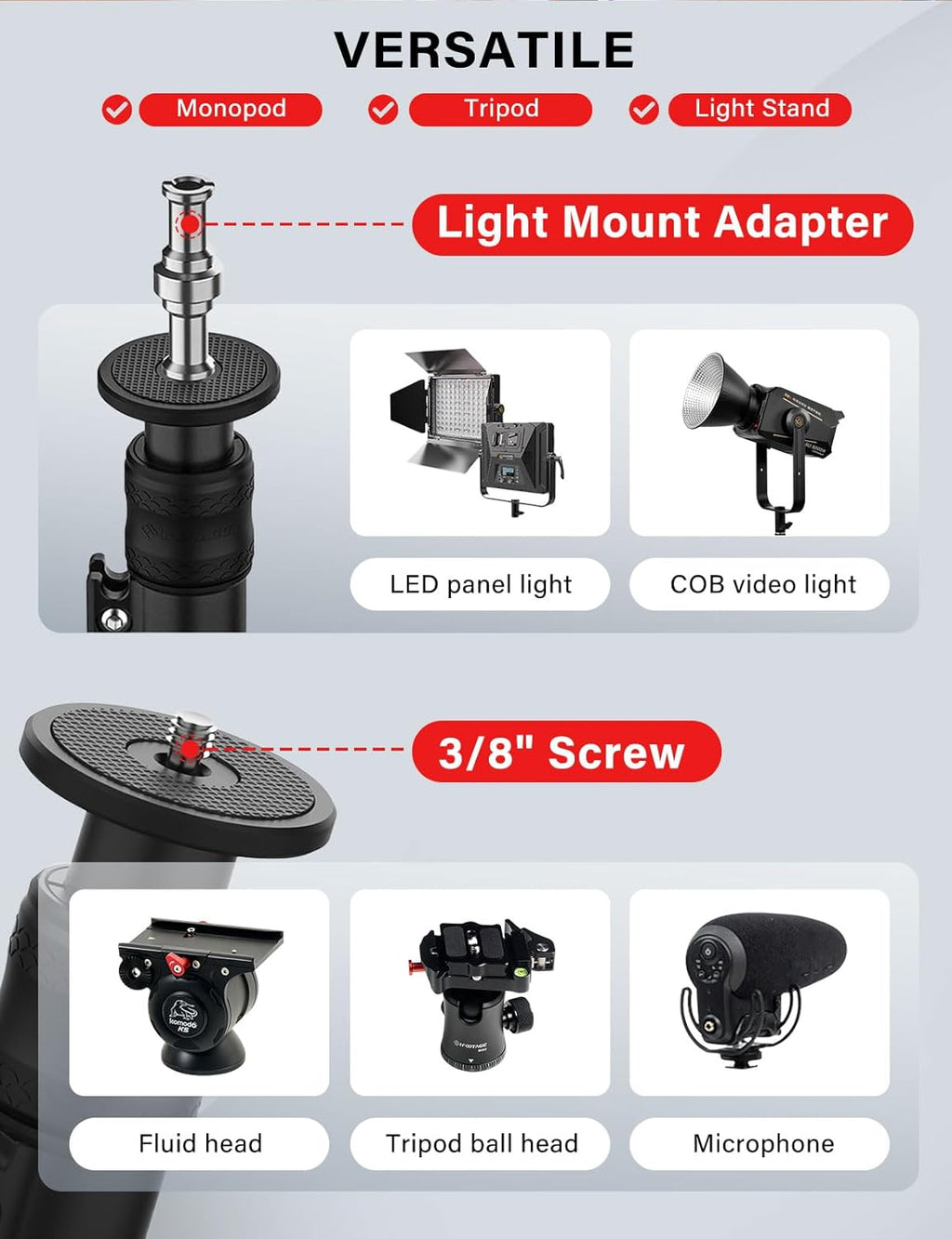 A400 Round Base Monopod(3 Pack) - 79'' Light Stand Photography, Aluminum Camera Floor Stand for DSLR Camera, Light