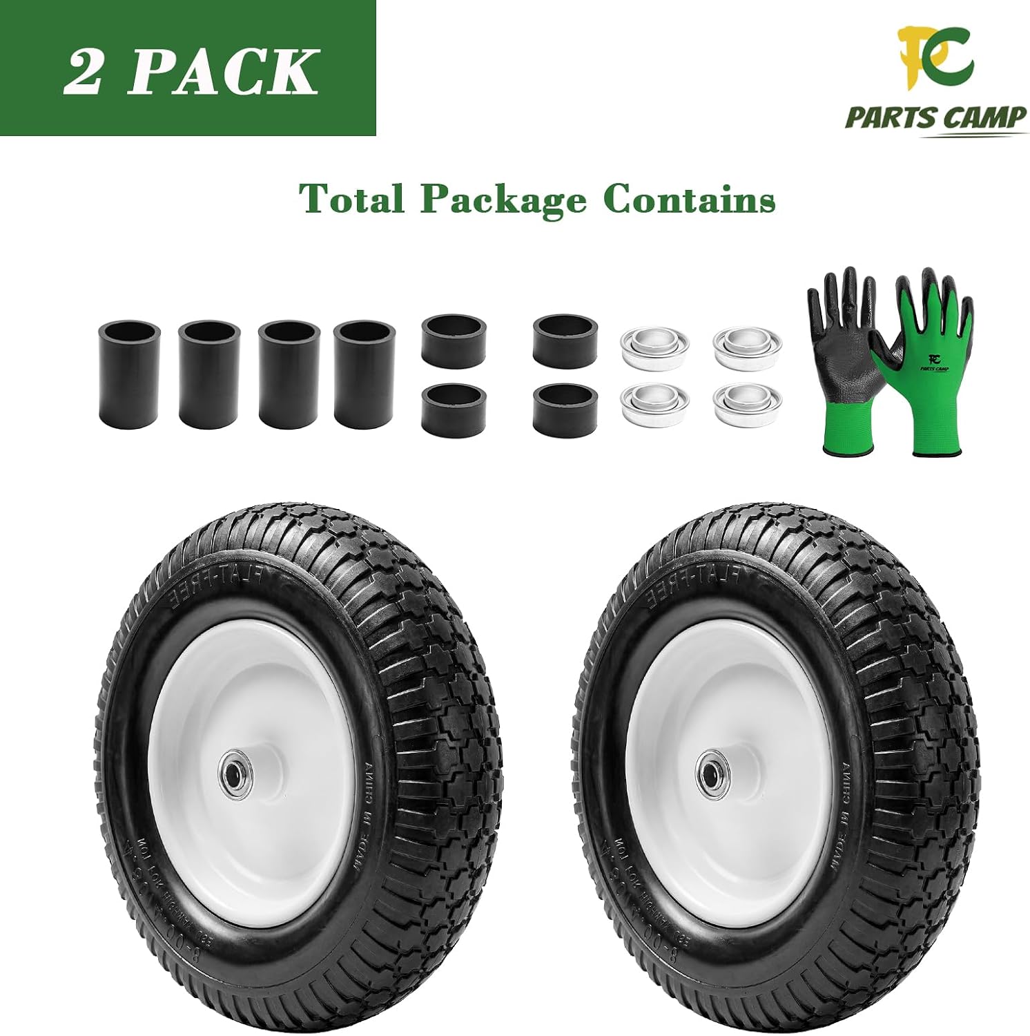4.80/4.00-8" Flat Free Wheelbarrow Tire and Wheel - 16" Universal Fit for Garden Wagon, Cart, Trolley, Dolly - 5/8" &