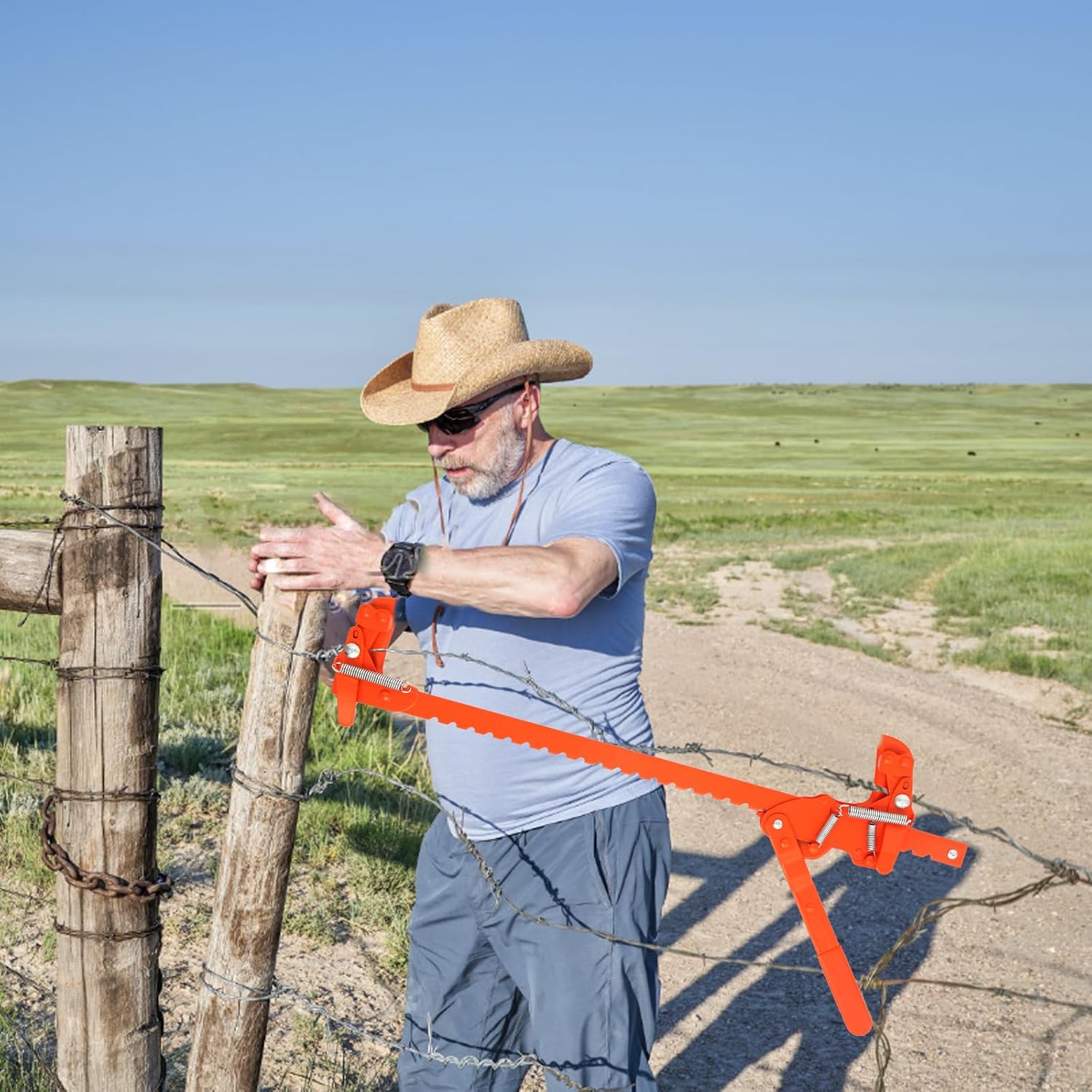 Heavy Duty Carbon Steel Fence Stretcher Tool, All Purpose Wire Tensioner for Barbed & Smooth Wire Fence, Fence Fixer