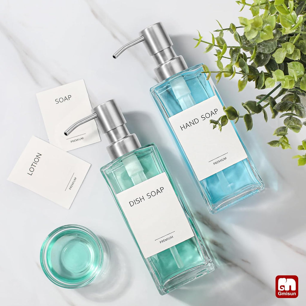 Glass Soap Dispenser with Stainless Steel Pump, Clear Hand Soap Dispenser for Bathroom, 12 fl oz/350ml Hand and Dish