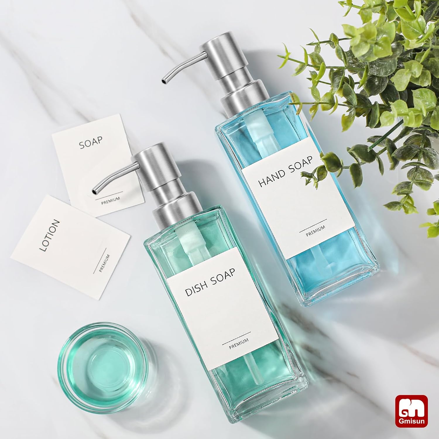 Glass Soap Dispenser with Stainless Steel Pump, Clear Hand Soap Dispenser for Bathroom, 12 fl oz/350ml Hand and Dish