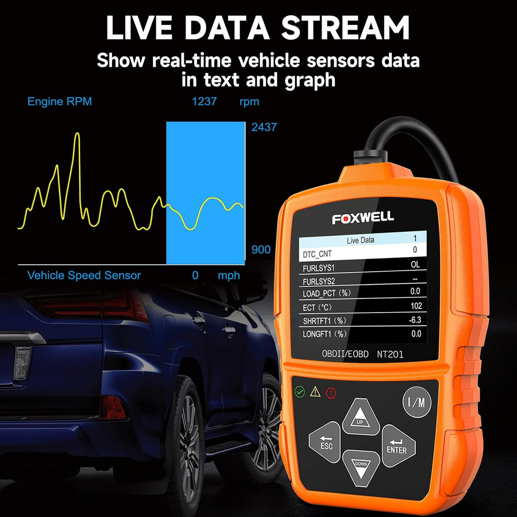 NT201 OBD2 Scanner Code Reader for Cars and Trucks - Reset Check Engine Light, Read and Clear Fault Codes, Live Data