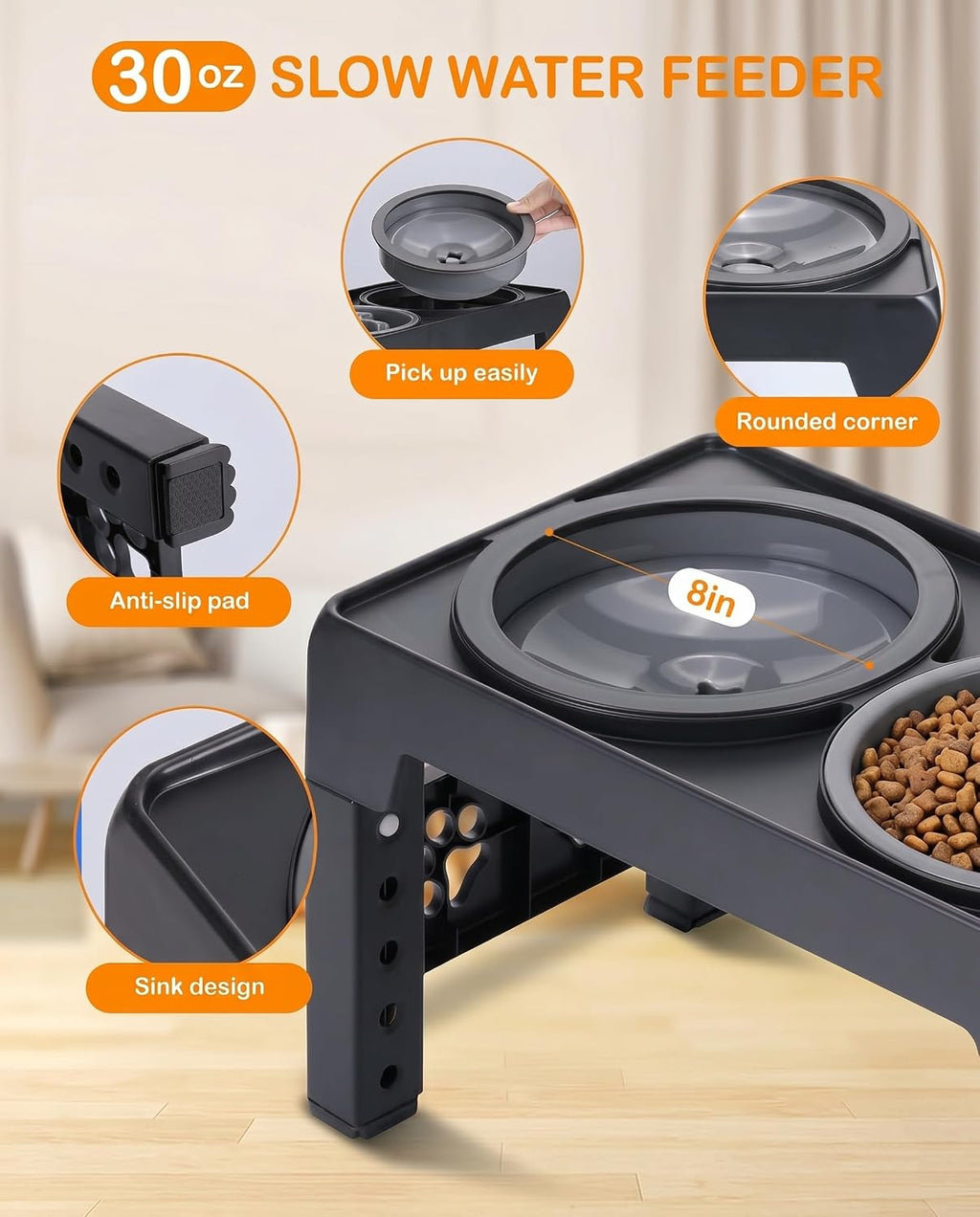 Collapsible Dog Bowls Raised Elevated Adjust Stand
