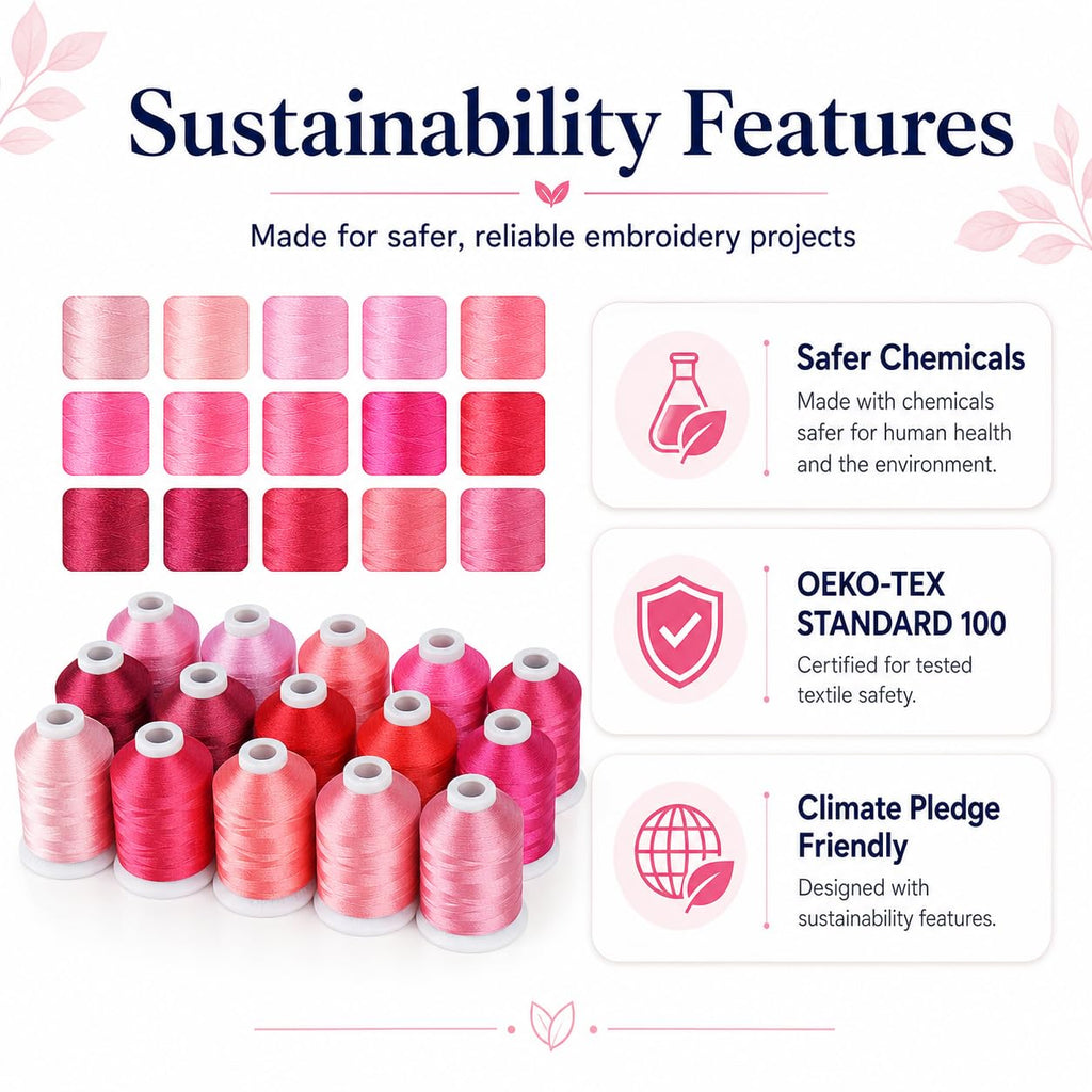 15-Color Polyester Machine Embroidery Thread Set, Pink Series