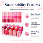 15-Color Polyester Machine Embroidery Thread Set, Pink Series
