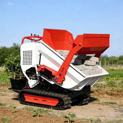 Self-Loading Tracked Mini Dumper with Hydraulic Lift Crane, Heavy Duty Motorized Wheelbarrow Dump Cart for