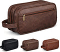 Men’s Toiletry Bag Travel Dopp Kit–double-deck PU Leather Water-Resistant Shaving Organizer Large Capacity, Double