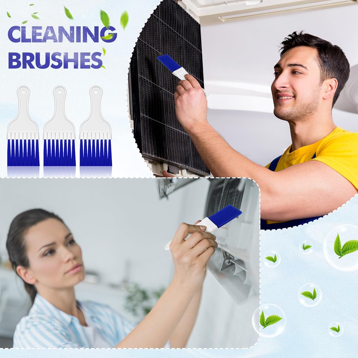 6 Packs Coil Brush Air Conditioner Condenser Refrigerator Cleaning HVAC Coil Cleaner Small Plastic Whisk Brush (Blue)