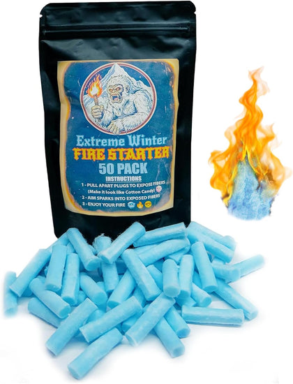 FIRE Starter Plugs (50 Pack) Extreme Winter & Weather Resistant Can Light 50+ Fires for Survival, Campfires