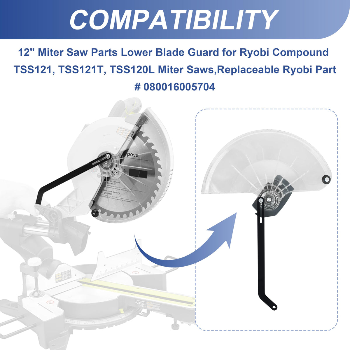 12" Miter Saw Safety Blade Guard for Ryobi Compound Miter Saws
