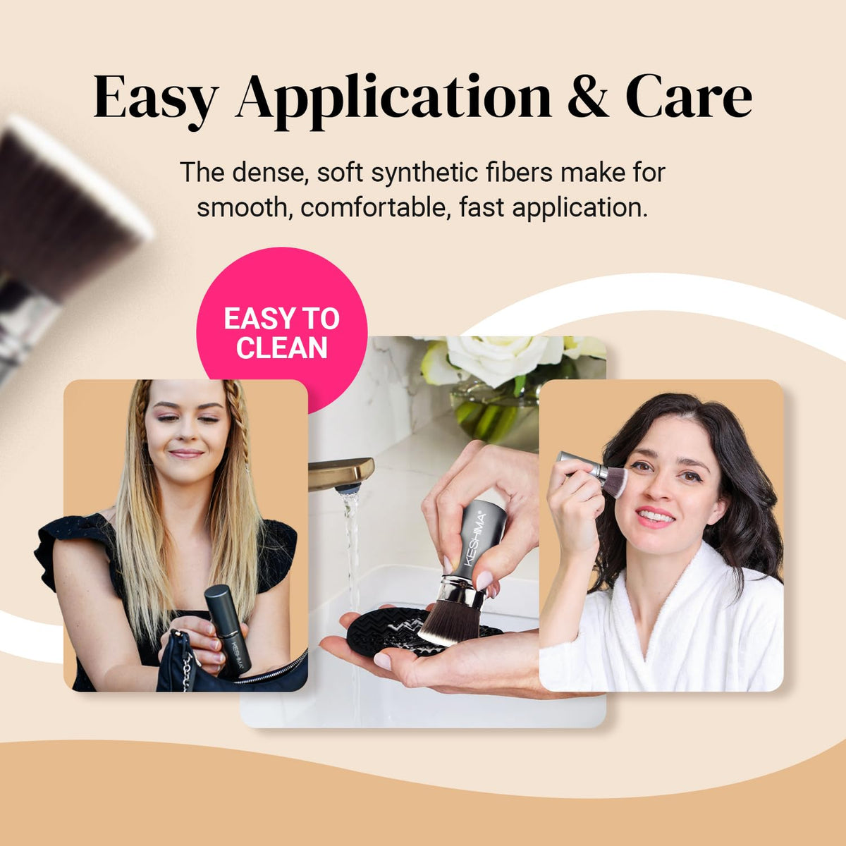 Retractable Makeup Brush by Keshima, Pro Flat Top Retractable Kabuki Brush