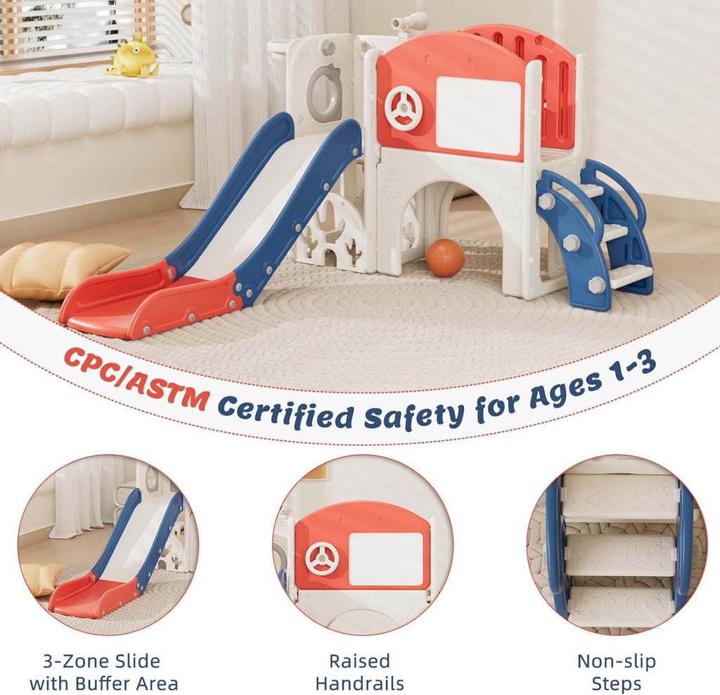 10 in 1 Toddler Slide Playset for 1-3 Years - 1-Hour Easy Assembly, Sturdy Compact Design, Indoor/Outdoor Playground