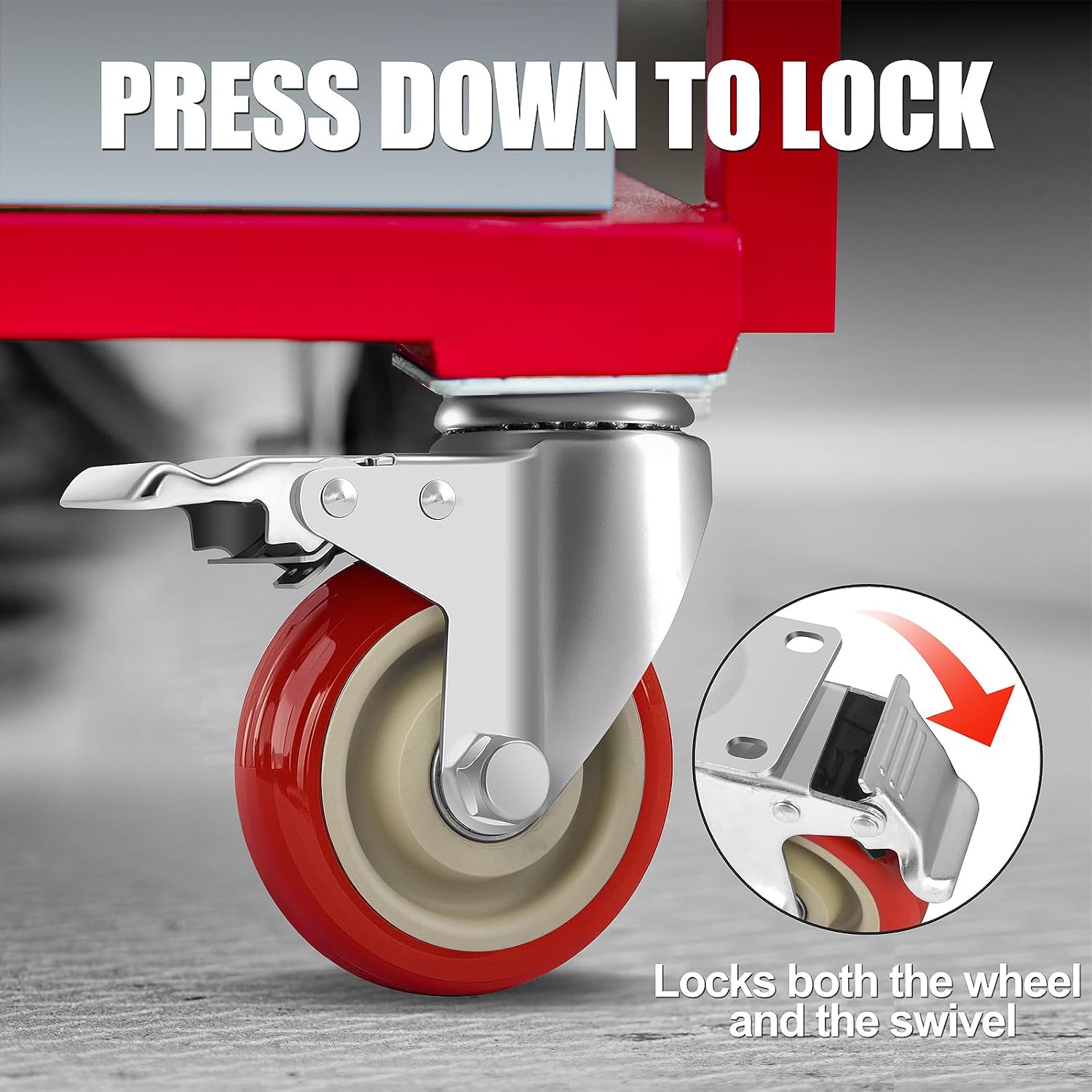 4 Inch Heavy Duty Swivel Caster Wheels with Brake, Set of 4 | Industrial Locking Rolling Plate Casters Wheels for