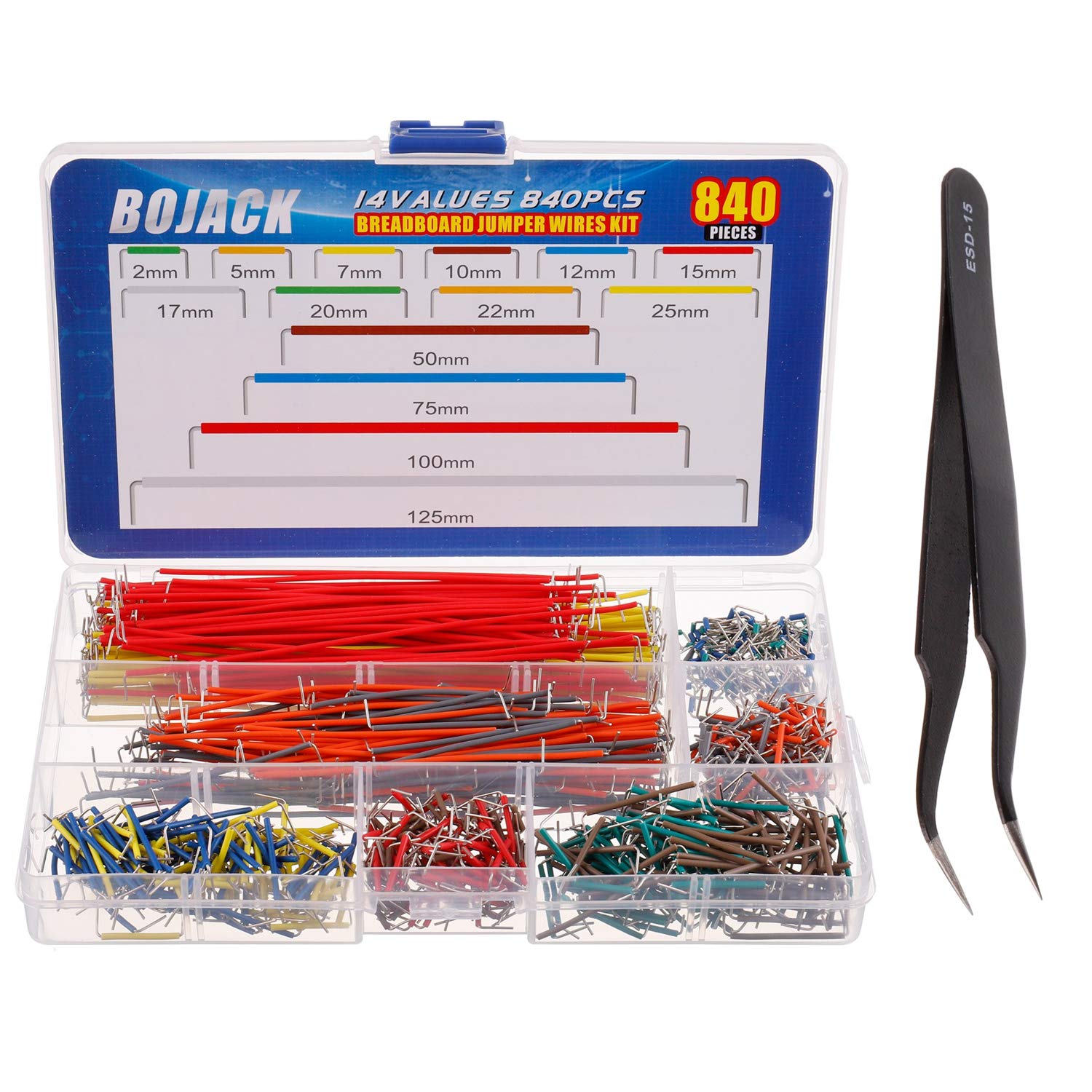 14 Vaules 840 pcs 2-125mm Solderless Flexible Breadboard Connecting Line Cables Breadboard Jumper Wires kit