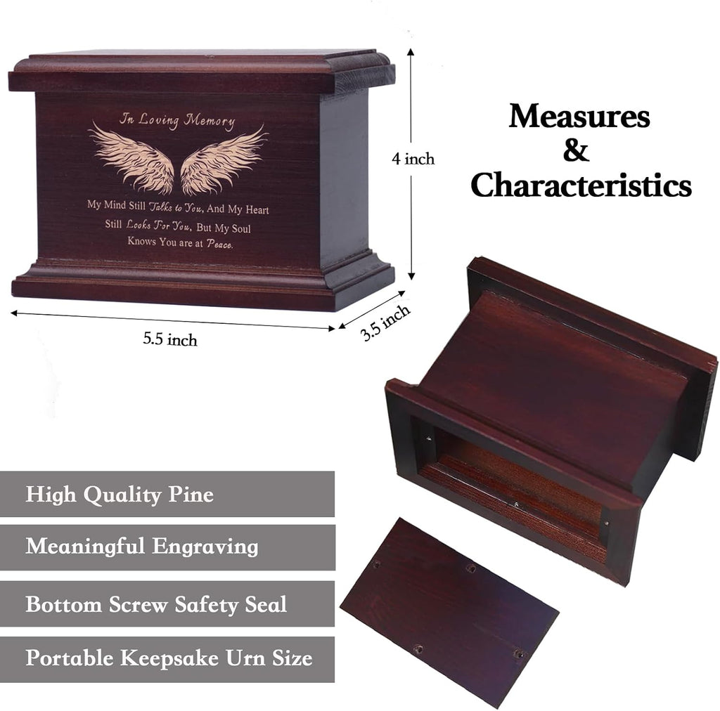 6 Inch Small Wooden Urn for Human Ashes - Keepsake Urn for Men & Women, Funeral Ashes Holder, Wooden Urn Box and