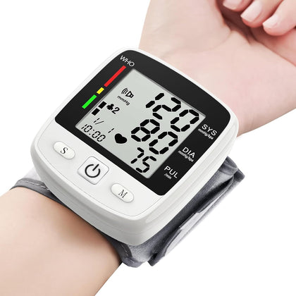 Blood Pressure Monitor Digital Wrist BP Machine Automatic Adjustable Cuff (5.3 to 7.7 in) with 2 Users 180 Memory