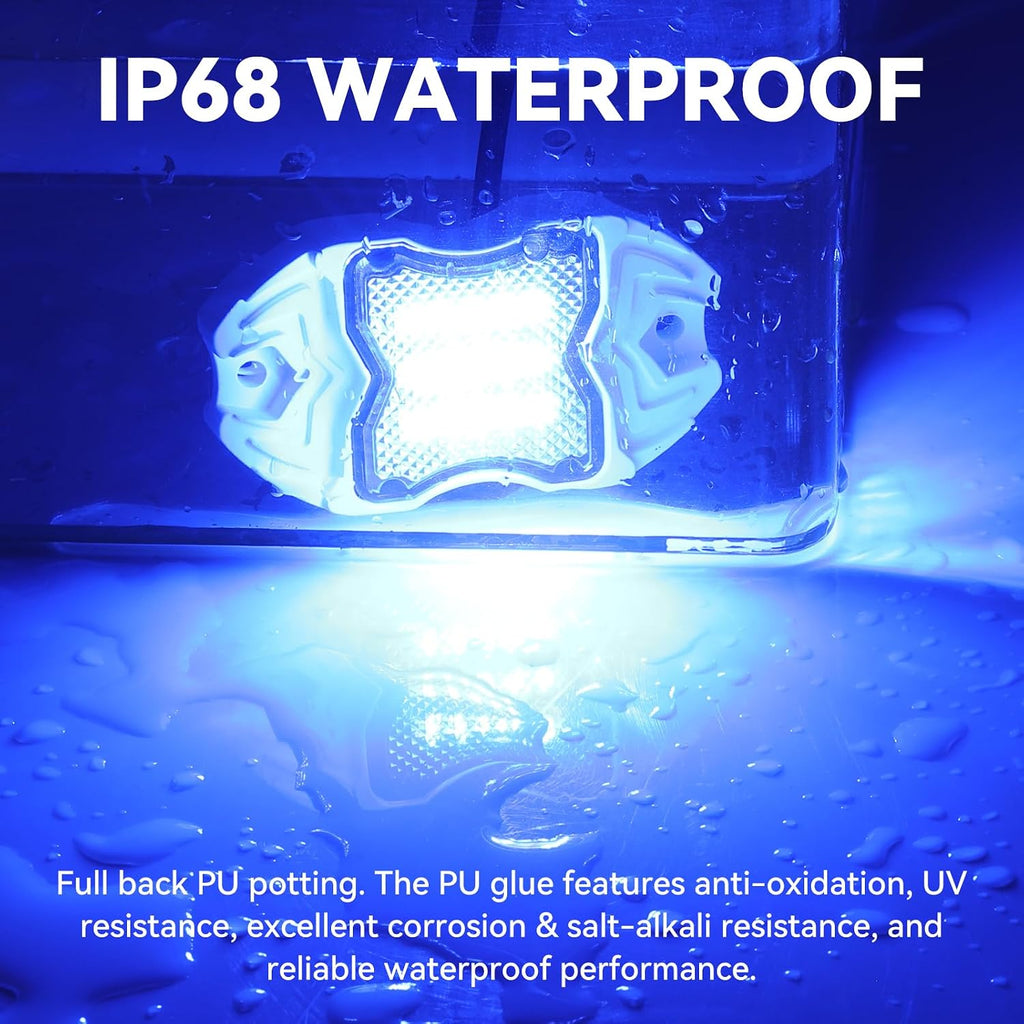 Dual‑Color White & Blue 12V IP68 LED Deck Courtesy Boat Lights, 4‑Pack